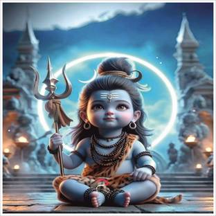 Baby Shiv Mahashakti God Wall Poster For Pooja Room,Office,Bedroom,Living Room (Size -45 Cm X 45 cm) 3D Poster