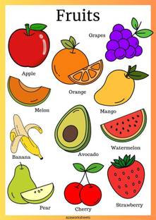 fruit chart 1726 Multicolour, Matte Vinyl Stickers Printed, 12 x 18 Inch Paper Print