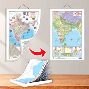 SMALL - 100 India RIVER OUTLINE MAP FOR SCHOOL and 2 IN 1 India POLITICAL AND PHYSICAL MAP IN ENGLISH|Combo of 1 Map Pad +1 chart|Exploring India's geography with river outline map and India's physical and political chart Paper Print