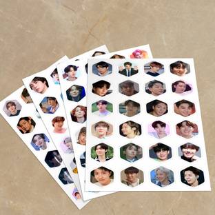 BTS Cute Hexagon Shape Small Stickers ( Set of 4 Sheets ) 96 Stickers Paper Print