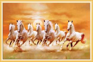 'vastu Poster'' White 7 Horse vastu Painting, beautiful Seven Horse Running At Sunrise, Wall poster, Wall Painting, Washable canvas Poster, Natural print painting, Home Decor, Office Décor Canvas Art