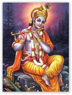 Hindu God Shri Krishna Photo Poster With Uv Textured Size “24 X 18" Inches Fine Art Print
