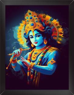 Religious Shree Krishna Art Painting, Framed Paintings For Home Office Bedroom living room & Office etc. 3D Poster