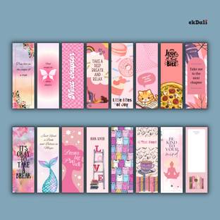 Premium Pink Design Bookmarks – Set of 16 – 2x6” Thick 350 GSM Paper – Modern & Durable with Inspirational Quotes Paper Print