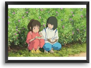 ANIME POSTER FRAME Spirited Away Studio Ghibli- Black Poster For Home And Office With Frame, (12.6*9.6) Photographic Paper Photographic Paper