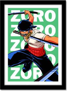 Roronoa Zoro Anime Poster Fan Art Frame For Room & Office Multicolor Paper Print