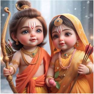 Rc Decor Baby Ram With Cute Sita God Wall Poster For Pooja Room, Living Room, Kids Room (Size - 45Cm X 45Cm) 3D Poster