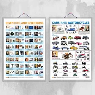 INVENTORS AND INVENTIONS and CARS AND MOTORCYCLE Chart | Combo of 2 Charts | Revolutionary Innovators and Automotive Evolution Paper Print