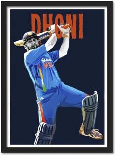 Dhoni Art Frame Poster for Room & Office(10x13 inch,Framed) Paper Print