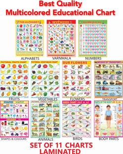 Educational Learning Charts set for Kids | 45cm×60cm (Extra Large Size to attract Kids) | Combo of 11 Charts | Non-Tearable and Waterproof | Perfect for Homeschooling, Kindergarten and Nursery Student Fine Art Print