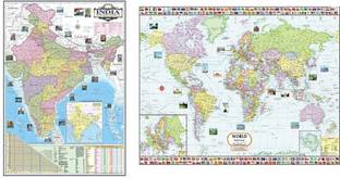 COMBO (set of 2) INDIA Political and World Political Map English-Folded paper Maps useful for UPSC, SSC ,Banking, IIT, Engineering and all other Competitive Exams (28 inch X 40 inch) Paper Print