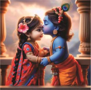 HaridecorBlue Baby Krishna Radha Ka Pyaar God Wall Poster For Pooja Room Living Room Office Size 45Cm X 45Cm Vinyl