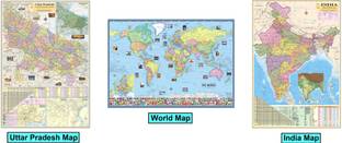 India, World and Uttar Pradesh Map. Size : 100x70 Centimeter (40"x28" inch). With Important Fact and Figure. Ideal Map For Aspirant of UPSC , PCS , SSC , RAILWAY Exam and Other Competitive Exam. Updated Map. Paper Print