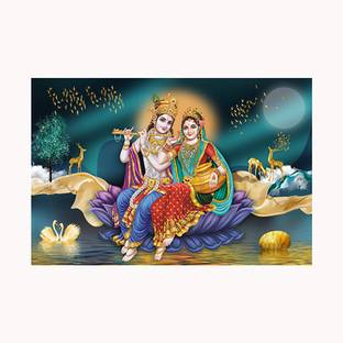 Radha Krishna Poster | Radha Krishna Painting Sparkle Coated Self Adhesive Fine Art Print