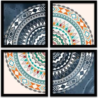 Mandala Wall Art / Aesthetic Wall Artwork Paintings with Frame for Decorative Wall /Modern Art Wall Decor Paintings for Living Room Bedroom (11inch x 11inch, Multi) Set of 4 Paper Print