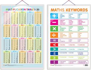 Set of 2 Multiplication Table 1-20 and MATHS KEYWORDS Early Learning Educational Charts for Kids | 20"X30" inch |Non-Tearable and Waterproof | Double Sided Laminated | Perfect for Homeschooling, Kindergarten and Nursery Students Paper Print