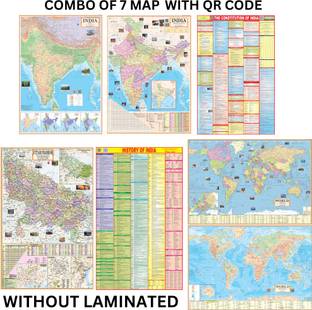 MAPS FOR UPSC (PACK OF 7) UTTER PRADESH POLITICAL, INDIAN CONSTITUTION, INDIAN HISTORY, INDIA POLITICAL, INDIA PHYSICAL, WORLD POLITICAL, WORLD PHYSICAL MAP CHART POSTER All Maps/Chart size : (40 inch X 28 inch) (23 inch X 36 inch, folded). For UPSC, SSC, PCS, Railway and Other Competitive Exam Paper Print. Paper Print