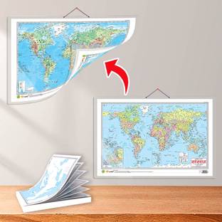 SMALL - 100 EUROPE PHYSICAL OUTLINE MAP FOR SCHOOL and 2 IN 1 WORLD POLITICAL AND PHYSICAL MAP IN HINDI|set of 1 map and 1 chart |European Physical Outline Map and World Political & Physical Map Combo for students Paper Print