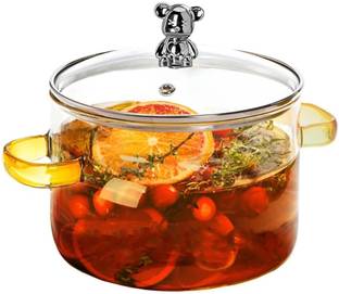 Avastro 1.6L Soup Pot Heat Resistant Microwave Fire Heating Dual Color Handles Pot 25 cm diameter 1.6 L capacity with Lid