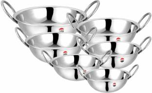 Camro Round Bottom Heavy KADHAI Set of 6 (11 No/12 No/13 No/14 No/15 No/16 No.) Kadhai 22 cm, 23.5 cm, 25.5 cm, 28 cm, 29.5 cm, 32 cm diameter 1.5 L, 2 L, 2.5 L, 3 L, 4 L, 5 L capacity