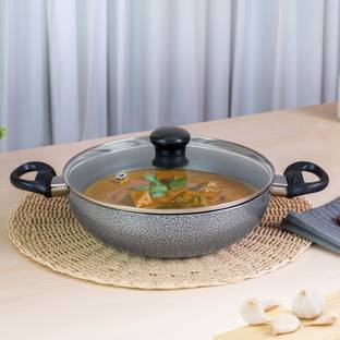 Kreme DELUXE 3mm Nonstick Induction Bottom Kadhai 240mm Kadhai 24 cm diameter with Lid 1.5 L capacity