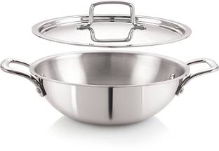 iVBOX ® Platina Induction Bottom Triply Stainless Steel Kadai, 2.6 Ltr कढ़ाही 24 cm ढक्कन के साथ