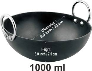 VeerEnterprises Ms Pure Iron / Loha Deep Frying 8 Inches Kadhai 20 cm diameter 1 L capacity