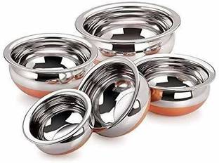 JESAVI ENTERPRISE Copper Bottom Handi Pot 5Piece Set Steel Handi Set 5Piece Set Handi Bottom Cookware Set Handi 4.5 L