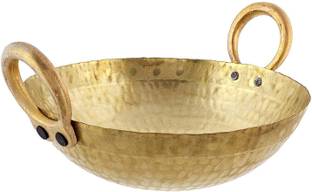 Tannu Craft Brass pital kadai tope pure brass kadhai with handle Kadhai 20 cm diameter 1 L capacity