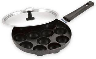 Magnus Non Stick 12 Cavities Heavy Base Appam Patra/Paniyarrakal/Paniyaram/Appam Pan Cake Maker/gunta ponganalu with Lid 20 cm, Black, Gas Top Compatible Only, Medium Paniarakkal with Lid 0.3 L capacity 20 cm diameter