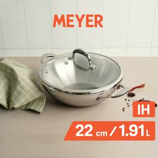 Meyer Stainless Steel Kadhai with Lid Kadhai 22 cm diameter with Lid 1.91 L capacity