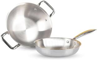 The Indus Valley Triply Stainless Steel Cookware Set- Kadai|Fry Pan - 11, 9.2 Inch Fry Pan 28 cm diameter 4 L capacity