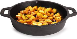 The Indus Valley Preseasoned Cast Iron Fry Pan/Skillet With Double Handle - 9.7 inch Fry Pan 24.6 cm diameter 1.8 L capacity