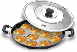 NSVL Non Stick 12 Cavity Appam Patra Handle with Lid Appachatty with Lid 0.25 L capacity 24 cm diameter