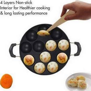 LEOSXA Non-Stick Appam Pan Paniyraim Litti Maker Pan With Lid Standard Idli Maker