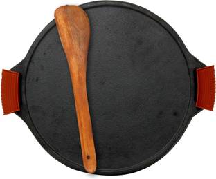 Rock Tawa Dosa Tawa 12 In PreSeason with Free Wooden Spatula,Silicon grip Tawa 30.5 cm diameter