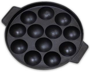 Rasa Cookware Pre-Seasoned Cast Iron Paniyaram Pan with Loop Handle | 12 Pit Paniarakkal 0 L capacity 21 cm diameter
