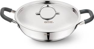 Allo Cooksafe Stainless Steel Naturally Non Stick Friendly Kadhai 22 cm diameter with Lid 2 L capacity