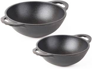 The Indus Valley Pre-Seasoned Cast Iron Kadai Combo | Set of 2 Kadhai 25.2 cm, 20.3 cm diameter 1.4 L, 2.2 L capacity