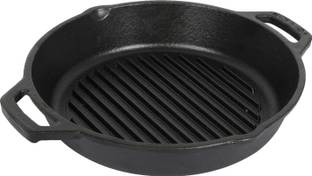 platt Pre-Seasoned Cast Iron Grill Pan 10.25inch with Sturdy Cast Iron Handles Grill Pan 26 cm diameter 2 L capacity