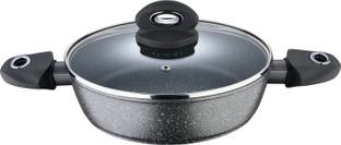 BERGNER Orion Marble Non-Stick Shallow Kadhai 24 cm diameter with Lid 2 L capacity