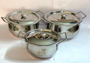 SINGH STEEL Singh Steel Serving Handi for Cooking - Handi Set with lid, Cookware set Handi 0.75 L, 1 L, 1.5 L with Lid