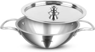 Dhara Stainless Steel Gas And Induction Base Triply Kadhai 22 cm diameter with Lid 2 L capacity
