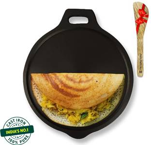The Indus Valley Super Smooth Cast Iron Tawa with Free Wooden Spatula for Dosa/Chapathi-10.8 inch Tawa 27.6 cm diameter