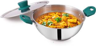 The Indus Valley Stainless Steel 3-layer Bottom Kadai with Bakelite Handle - 10.6 inch Medium 27 cm ढक्कन के साथ