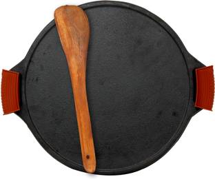 Rock Tawa Dosa Tawa 12 In PreSeason with Free Wooden Spatula,Silicon grip Tawa 30.5 cm diameter