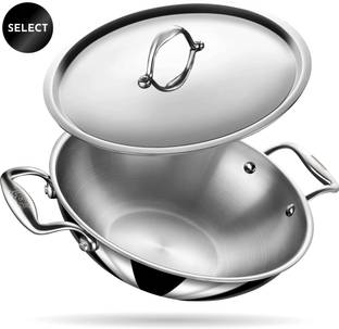 Stahl Artisan Triply Stainless Steel Kadhai 30 cm diameter with Lid 5.1 L capacity