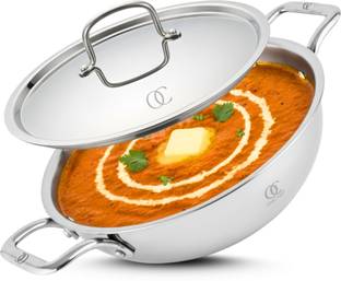 Omichef Primax 28CM(5Ltr) Triply Stainless Steel Kadhai & Induction Compatible Kadhai 28 cm diameter with Lid 5 L capacity