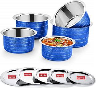 Nirvika stainless steel Tope set with lid Color Coating Container/milk pot pan/patila Pot 20 cm diameter 0.3 L, 0.55 L, 0.75 L, 1.1 L, 1.5 L capacity with Lid