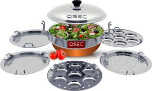 QSEC Stainless Steel Multi Kadai Idli cooker Copper Bottom All-in-One 5 Plate Standard Idli Maker